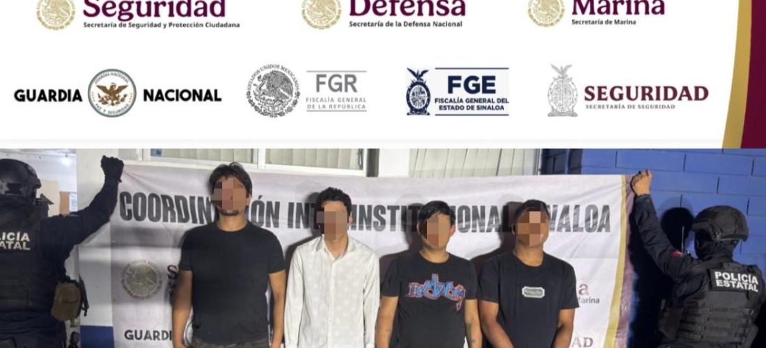 Tras reporte al 9-1-1, el Grupo Interinstitucional detiene a cuatro civiles con armas y vehículo robado en Stanza Cantabria, en Culiacán