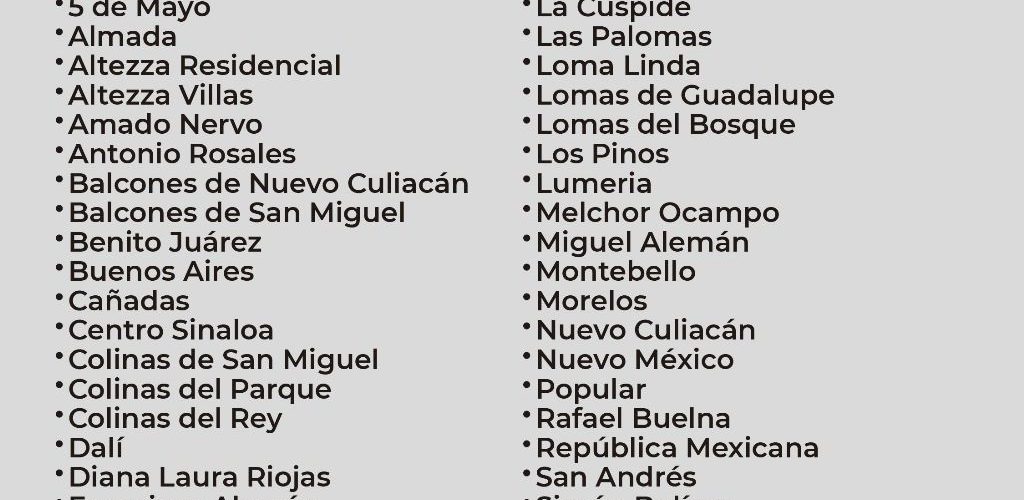 La Junta Municipal de Agua Potable y Alcantarillado de Culiacán informa que este jueves 26 de junio, se llevará a cabo la reparación de una línea de 30 pulgadas, en la colonia Miguel Hidalgo.