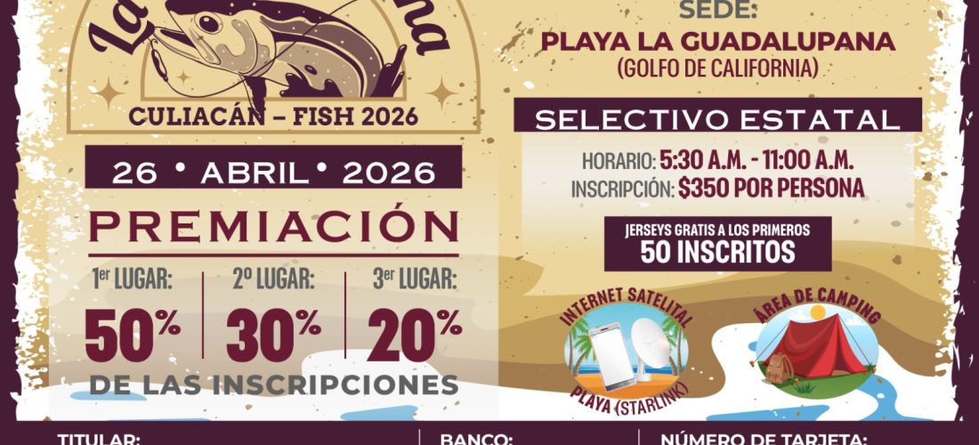 Invitan al Segundo Torneo de Orilla “La Guadalupana Culiacán Fish 2026”